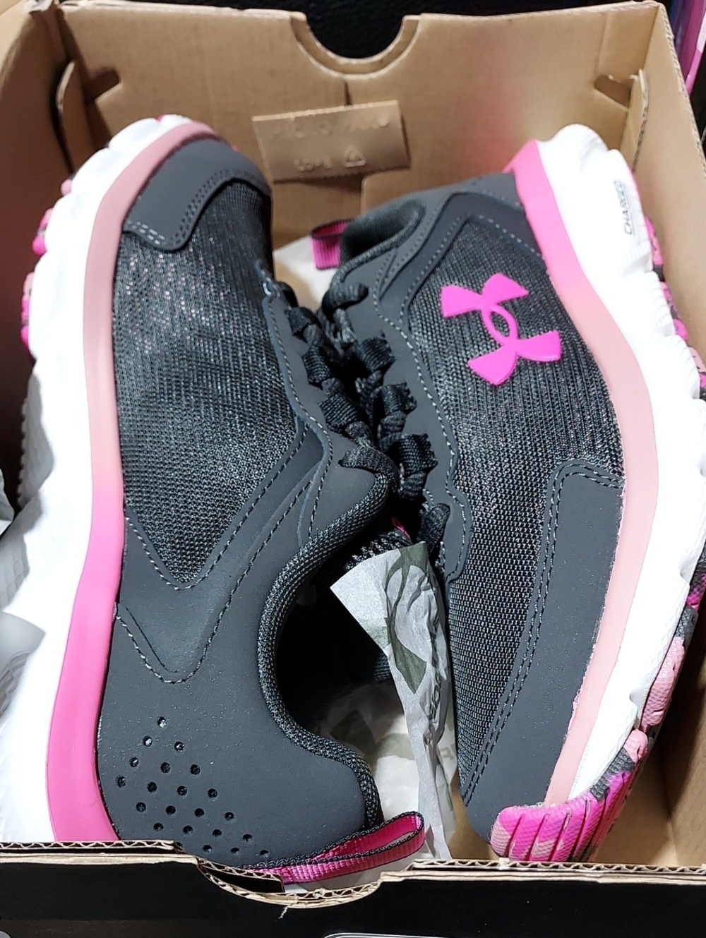Under Armour Women’s Charcoal Gray and Hot Pink Athletic Sneakers